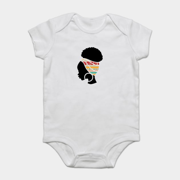 Afro Hair Woman with African Pattern Headwrap Baby Bodysuit by logiamerch